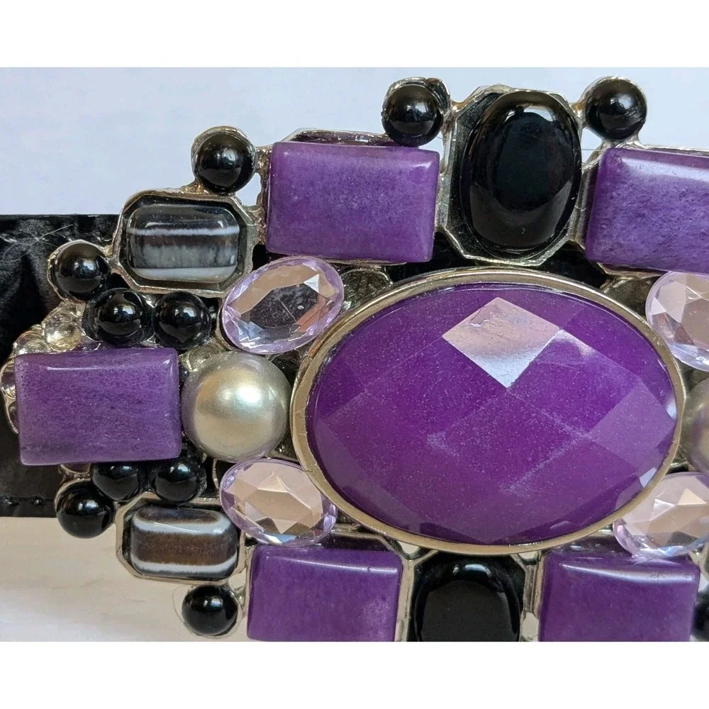 Jana Kos Belt Leatherock Buckle Rhinestones Chunky Fashion Purple Funky Cute S32